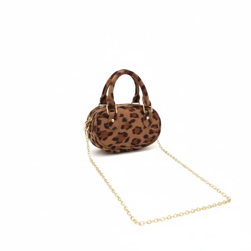 Borsa bauletto ovale con manici suede - Leopardato