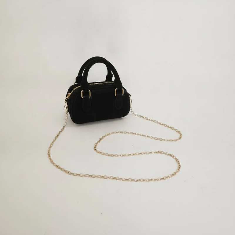 Borsa bauletto ovale con manici suede - Nero