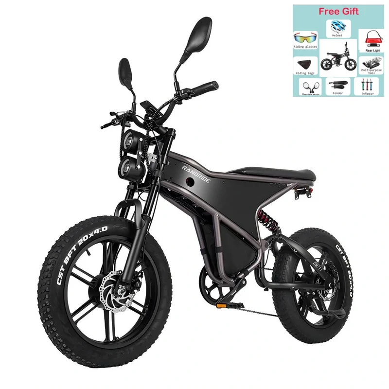 RANDRIDE DM711 20" Retro Fat Tire Electric Bike 1000W*2 Dual Motors 48V 20Ah Battery