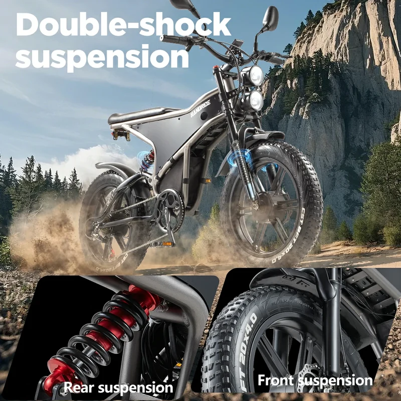 RANDRIDE DM711 20" Retro Fat Tire Electric Bike 1000W*2 Dual Motors 48V 20Ah Battery