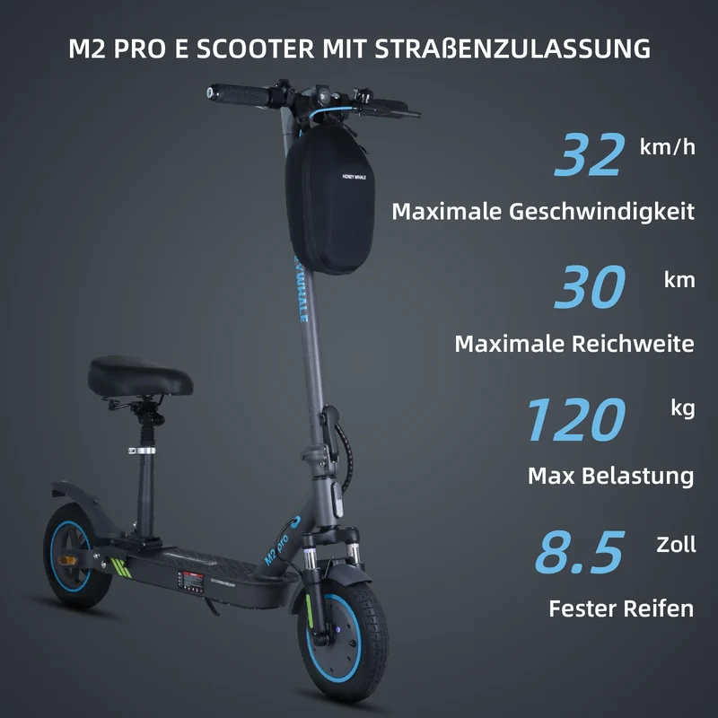 HONEYWHALE M2 Pro Folding Electric Scooter with App Control Bluetooth 500W Peak Motor 36V 7.8Ah Battery