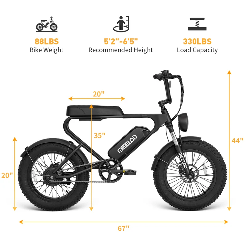 MEELOD DK200SE 20" Retro Moped Style Electric Bike 750W Motor 48V 13Ah Battery (US Version)