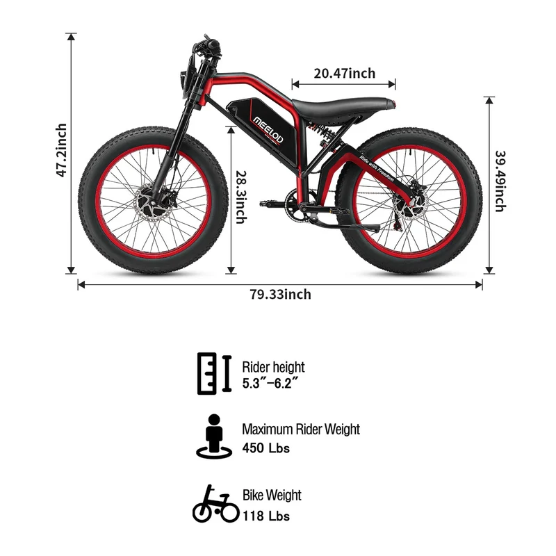 MEELOD XT600DL 26" Retro Moped Style Electric Bike 2400W Peak Dual Motors 52V 25Ah Battery