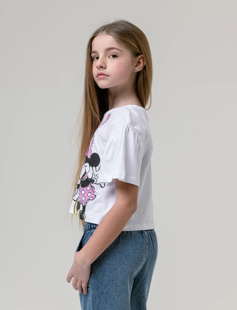 T-shirt con stampa Minnie da bambina - Bianco