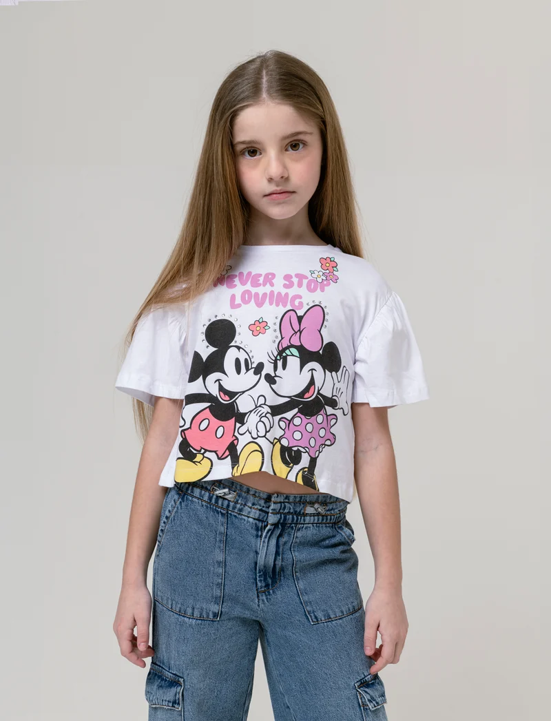 T-shirt con stampa Minnie da bambina - Bianco