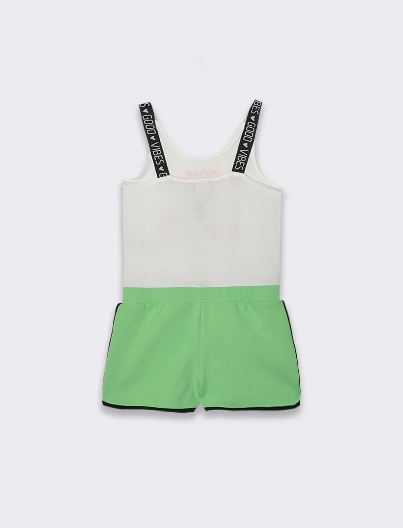 Salopette con bretelline elastiche da bambina - Verde mela
