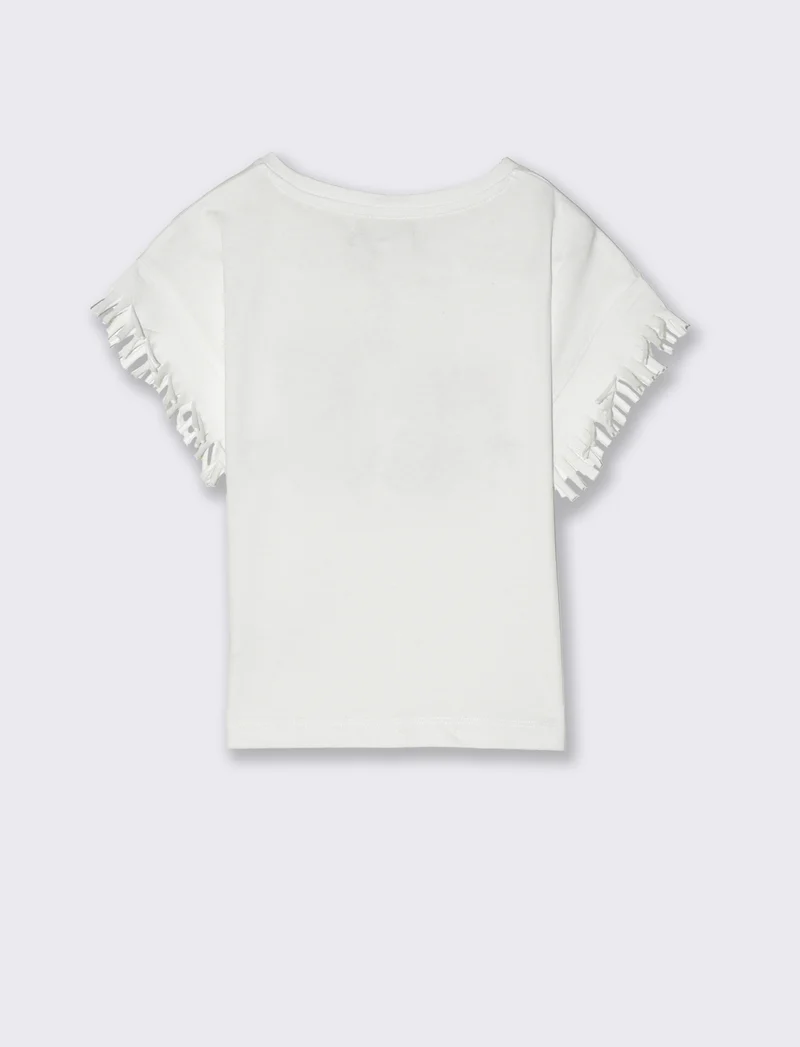 T-shirt mezza manica con frange da bambina - Bianco