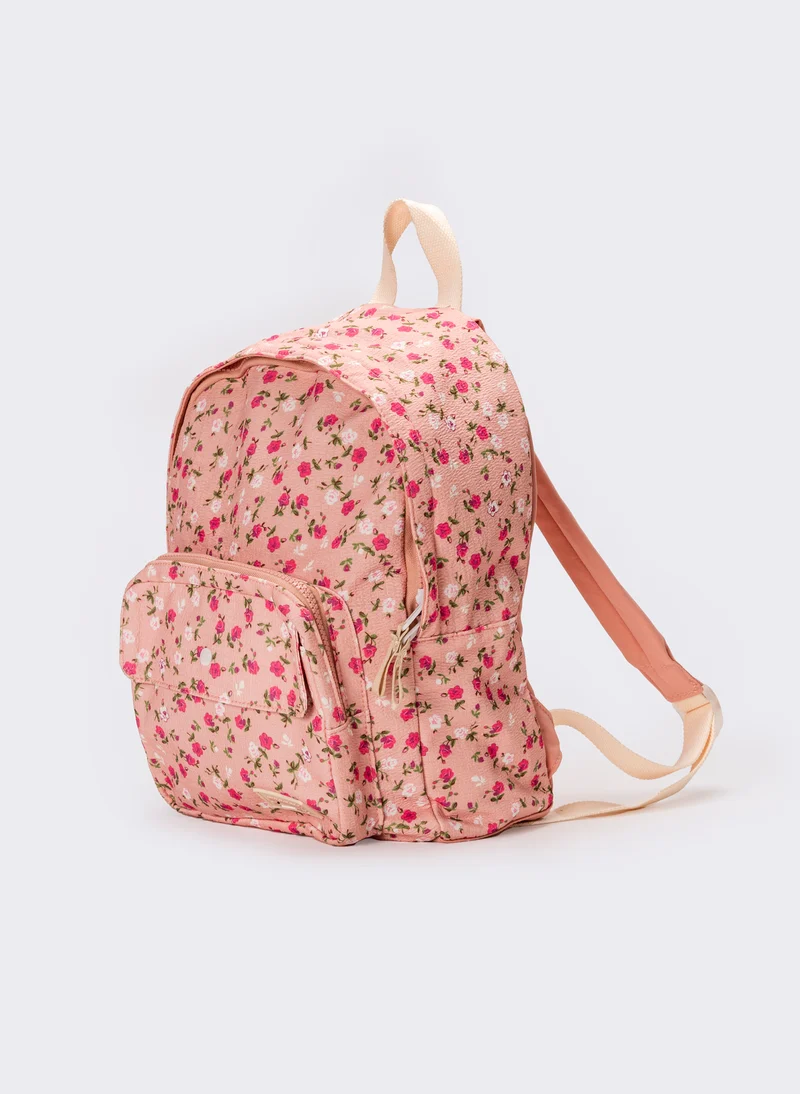 Zaino donna stampa fiori in nylon - Rosa