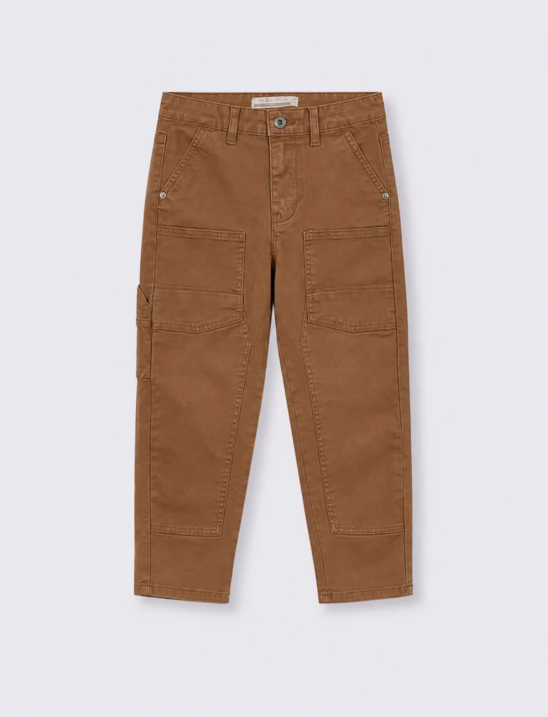 Pantaloni cargo marroni in cotone elasticizzato - Cammello
