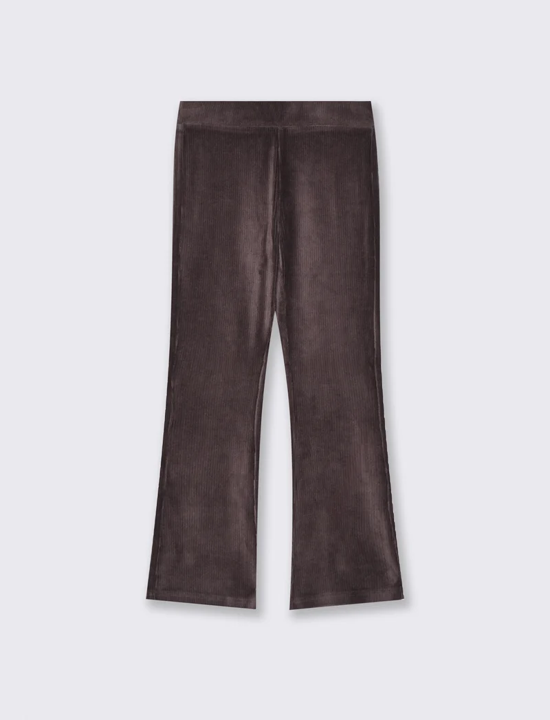 Leggings a zampa in velluto elastico - Marrone cioccolato