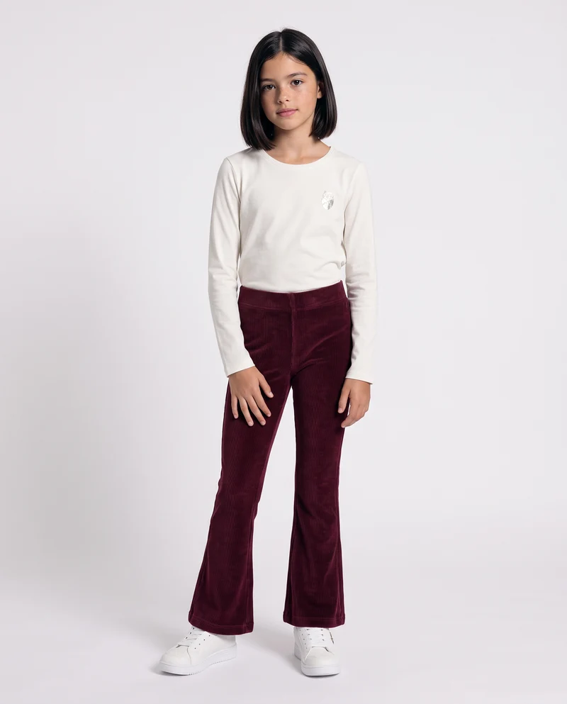Leggings a zampa in velluto elastico - Bordeaux