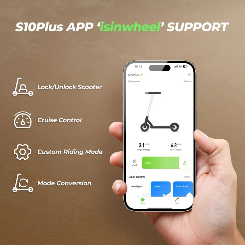 ISINWHEEL S10 Plus 10" Commuting Electric Scooter 750W Motor 42V 15Ah Battery