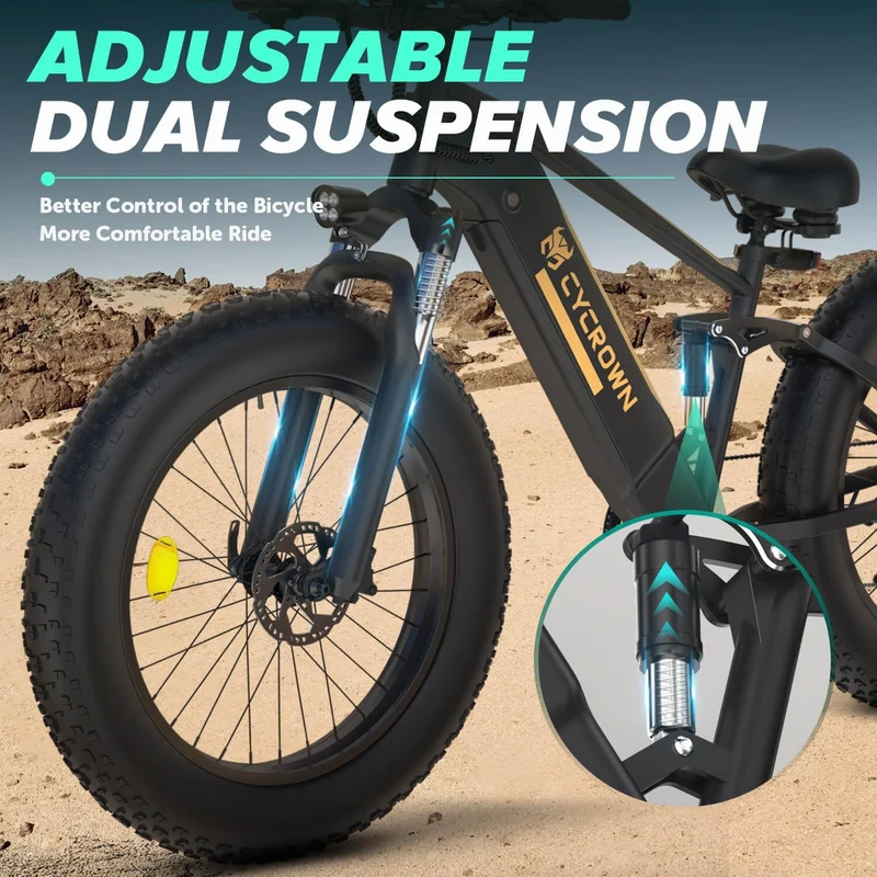 CYCROWN Ultra 26" Fat Tire Electric Mountain Bike 1000W Motor 48V 15Ah Battery