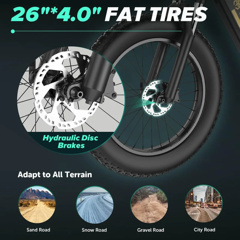 CYCROWN Ultra 26" Fat Tire Electric Mountain Bike 1000W Motor 48V 15Ah Battery