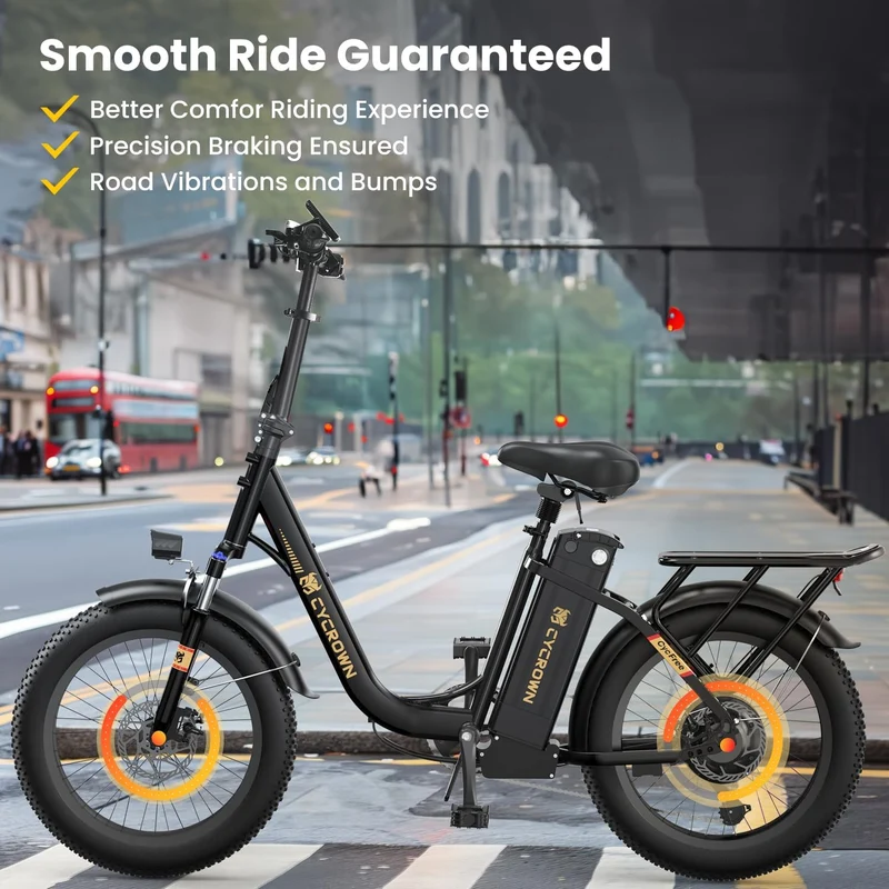 CYCROWN Free 20" Step-Thru Fat Tire All-Terrain Electric Bike 1000W Peak Motor 48V 15.6Ah Battery