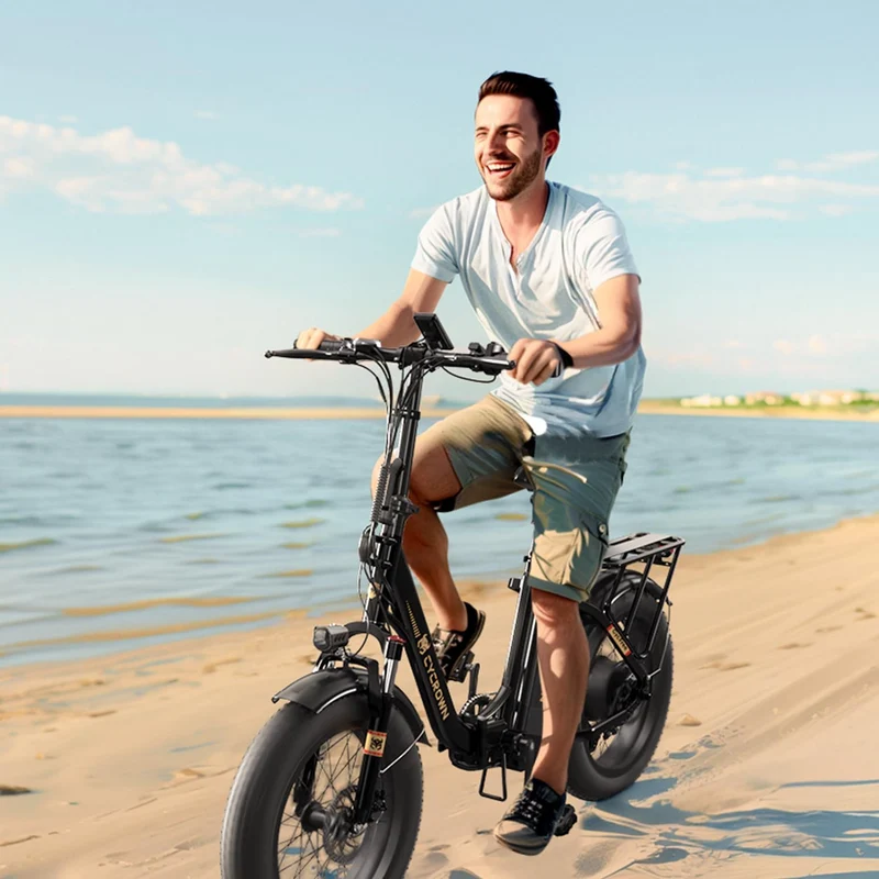 CYCROWN Free 20" Step-Thru Fat Tire All-Terrain Electric Bike 1000W Peak Motor 48V 15.6Ah Battery