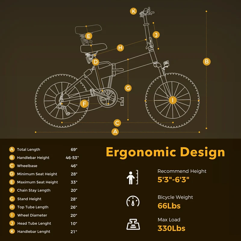 CYCROWN Knight 20" Folding Electric Bike 750W Peak Motor 48V 12.5Ah Battery