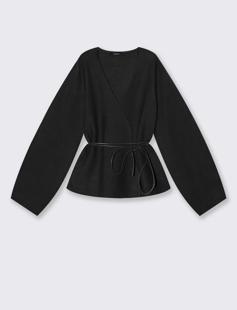 Cardigan aperto incrociato con cinturino - Nero