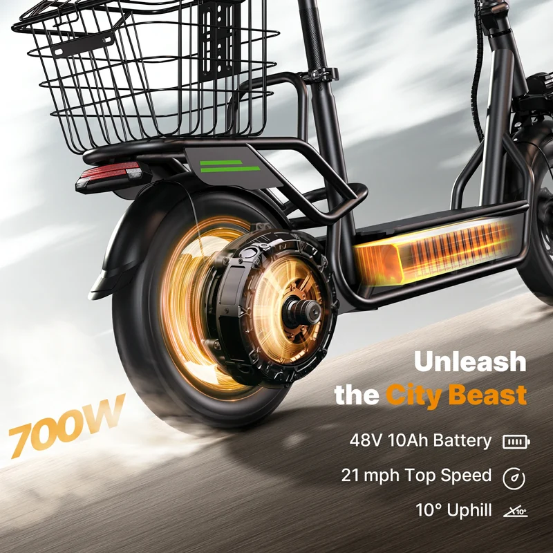 ISINWHEEL HyperX 14" Electric Scooter with Seat & Basket 700W Motor 48V 10Ah Battery
