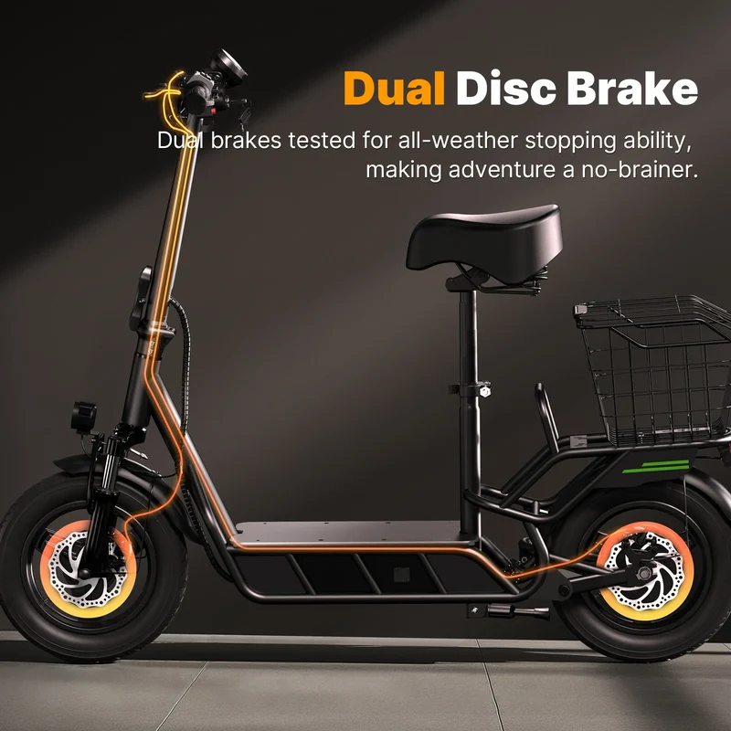 ISINWHEEL HyperX 14" Electric Scooter with Seat & Basket 700W Motor 48V 10Ah Battery