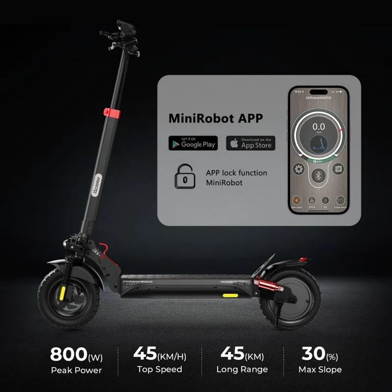 ISCOOTER IX4 10" Commuter Electric Scooter with APP Control 800W Motor 48V 15Ah Battery