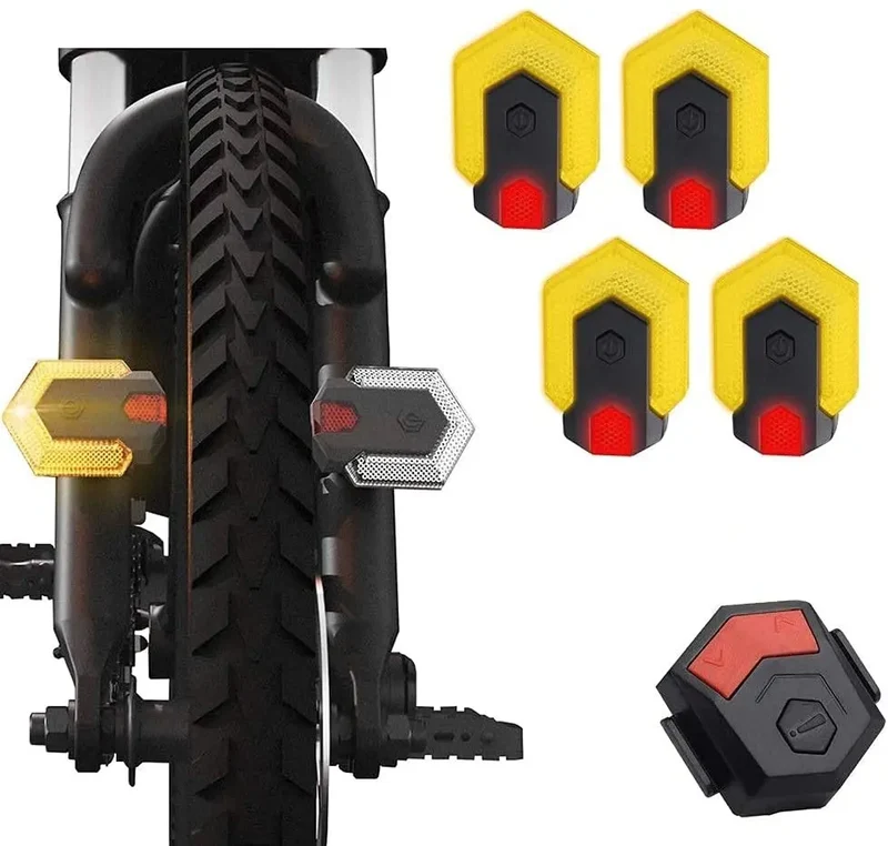 FRECCE 4 Indicatori di Direzione per Bici e monopattini elettrici Fanale Anteriore E Posteriore con Telecomando, Ricarica USB