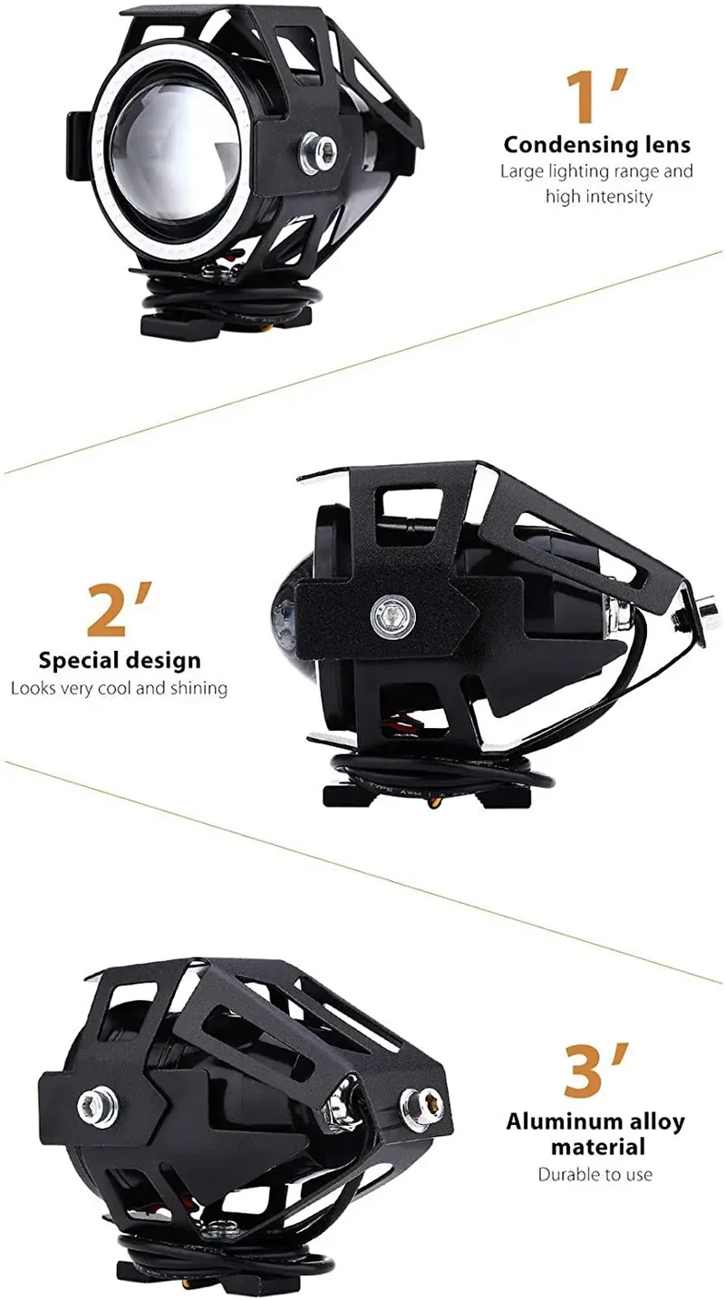 FARETTO Luce supplementare U7 LED angel eye bianco fendinebbia moto faro anteriore per bici 3 modalità anabbagliante strobo 125w 3000lm smartbomb