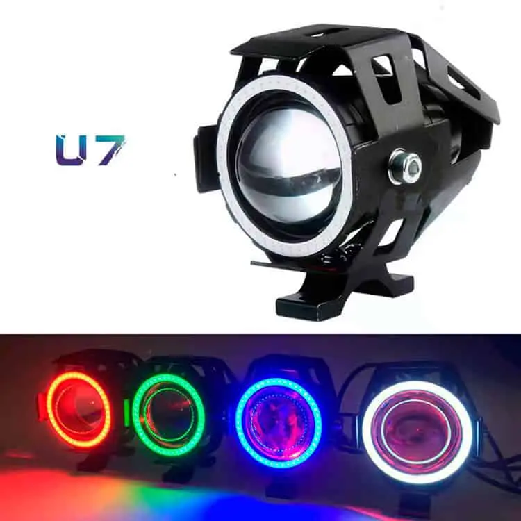 FARETTO Luce supplementare U7 LED angel eye bianco fendinebbia moto faro anteriore per bici 3 modalità anabbagliante strobo 125w 3000lm smartbomb