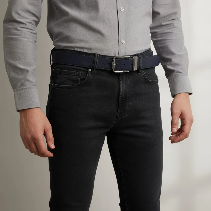 Cintura uomo saffiano reversibile lucida - Blu