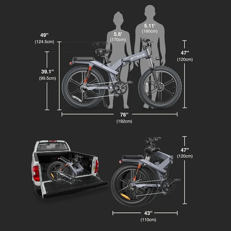 ENGWE X20 20" Fat Tire Folding Electric Bike MTB 1000W (Peak) Motor 48V 22.2Ah Dual Battery