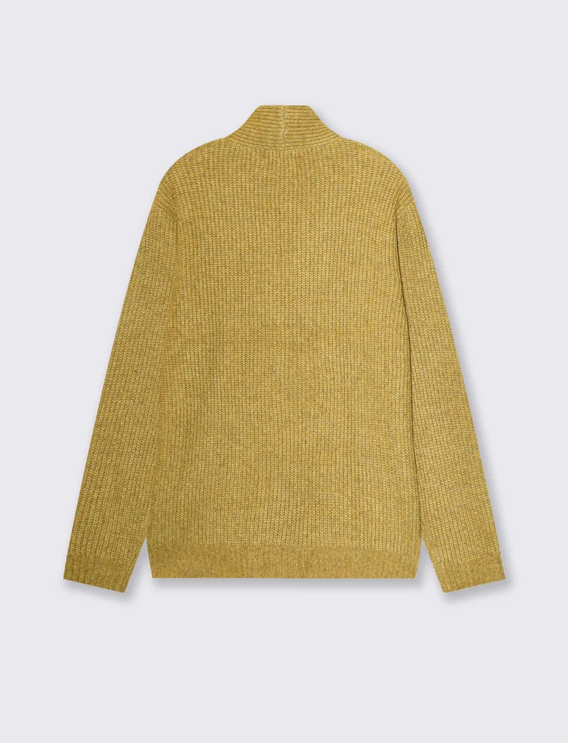 Maglia cardigan jacquard con tasche - Ocra