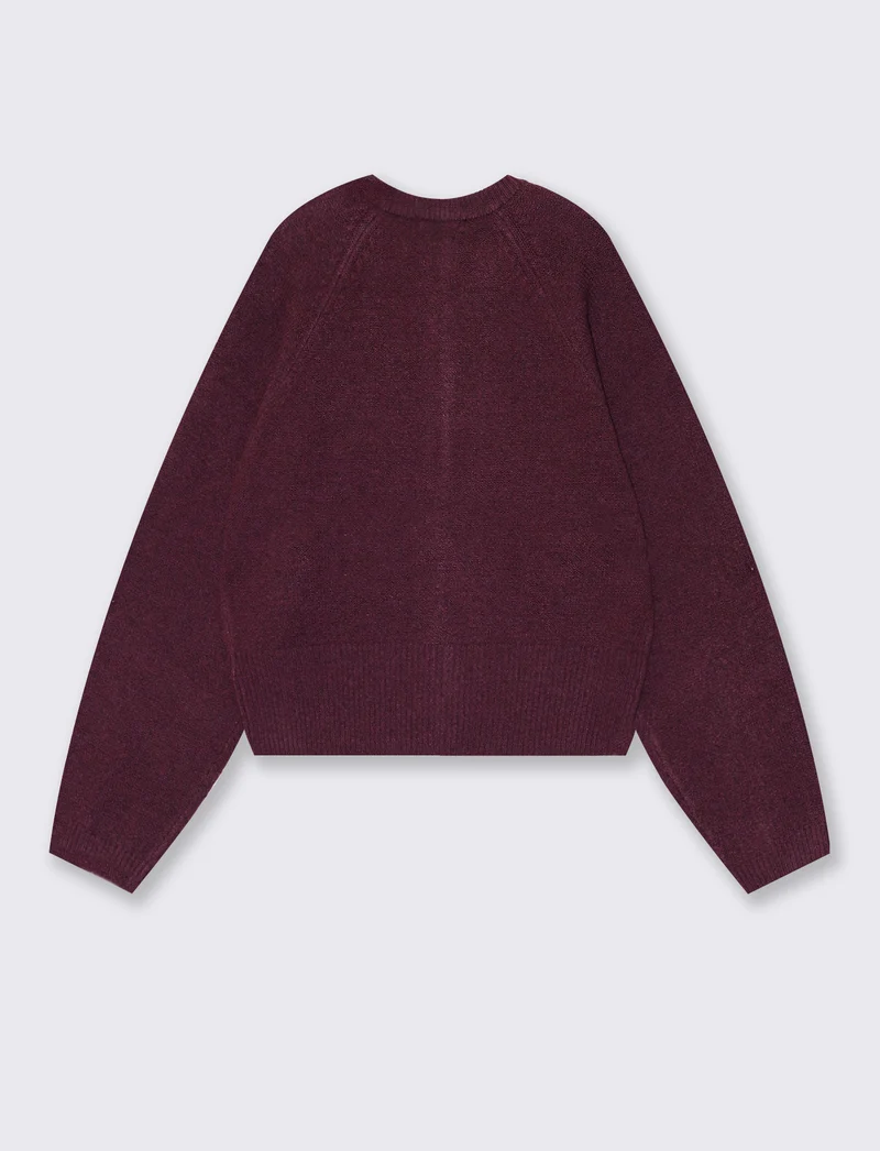 Cardigan girocollo manica a raglan - Bordeaux