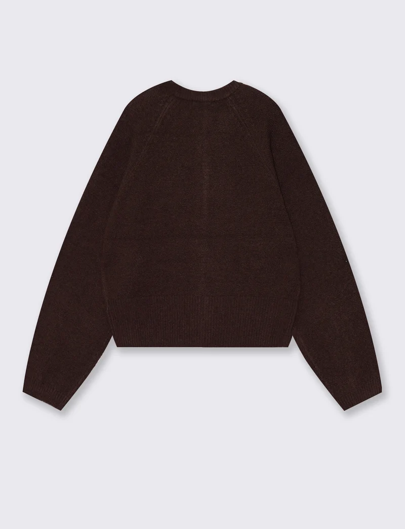 Cardigan girocollo manica a raglan - Moro