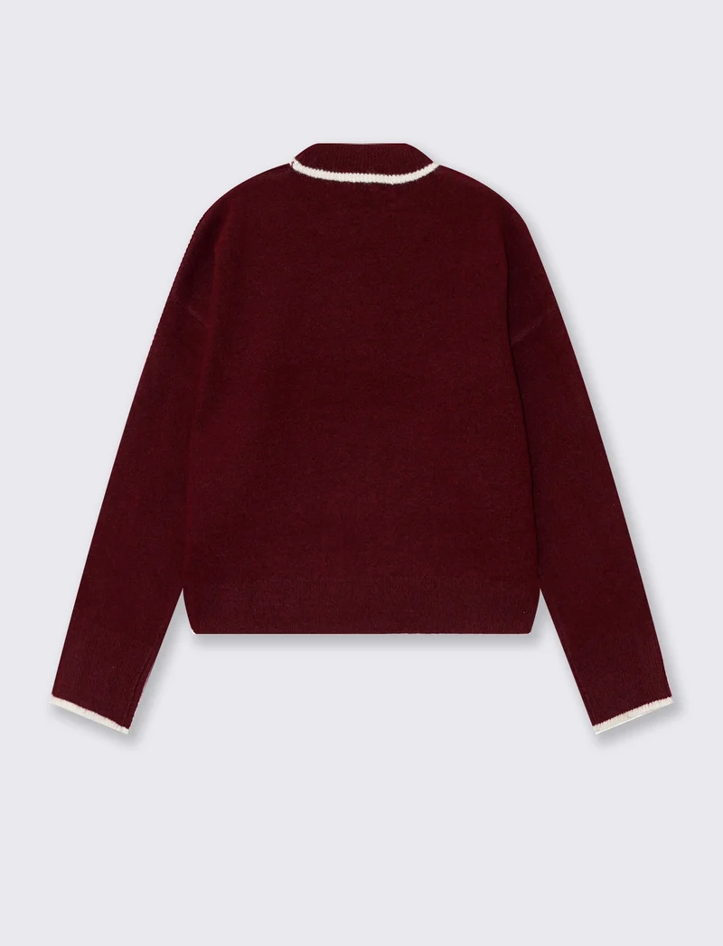 Pullover girocollo con colletto a contrasto - var 1