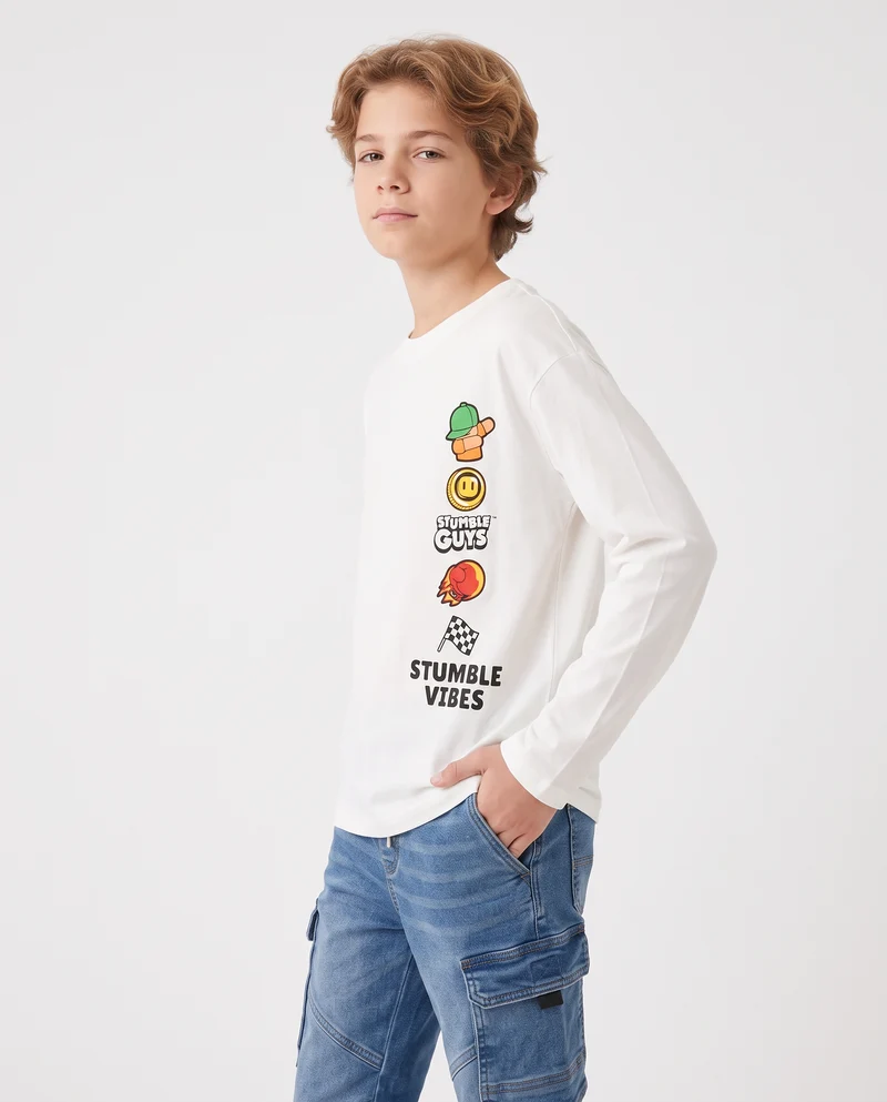 T-shirt maniche lunghe Stumble Guys - Bianco latte