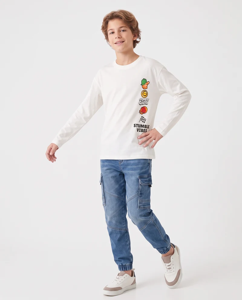 T-shirt maniche lunghe Stumble Guys - Bianco latte