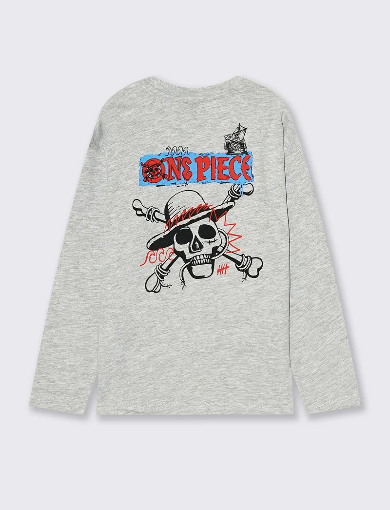 T-shirt maniche lunghe One Piece cotone - Grigio mel.