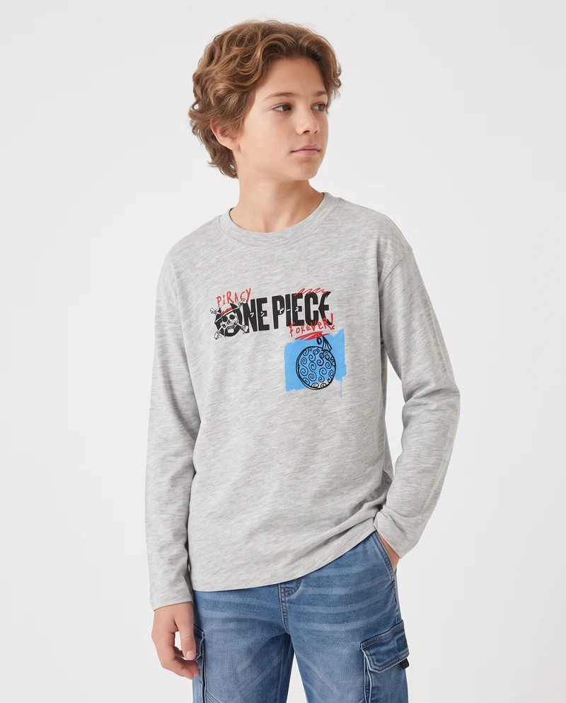 T-shirt maniche lunghe One Piece cotone - Grigio mel.