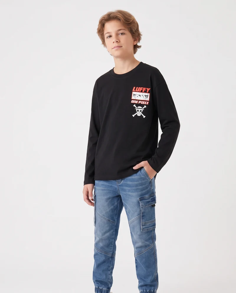 T-shirt maniche lunghe One Piece cotone - Nero