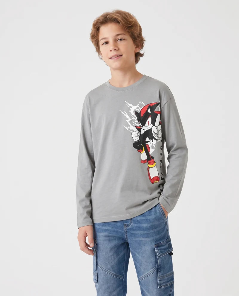 T-shirt Sonic maniche lunghe in cotone - Grigio