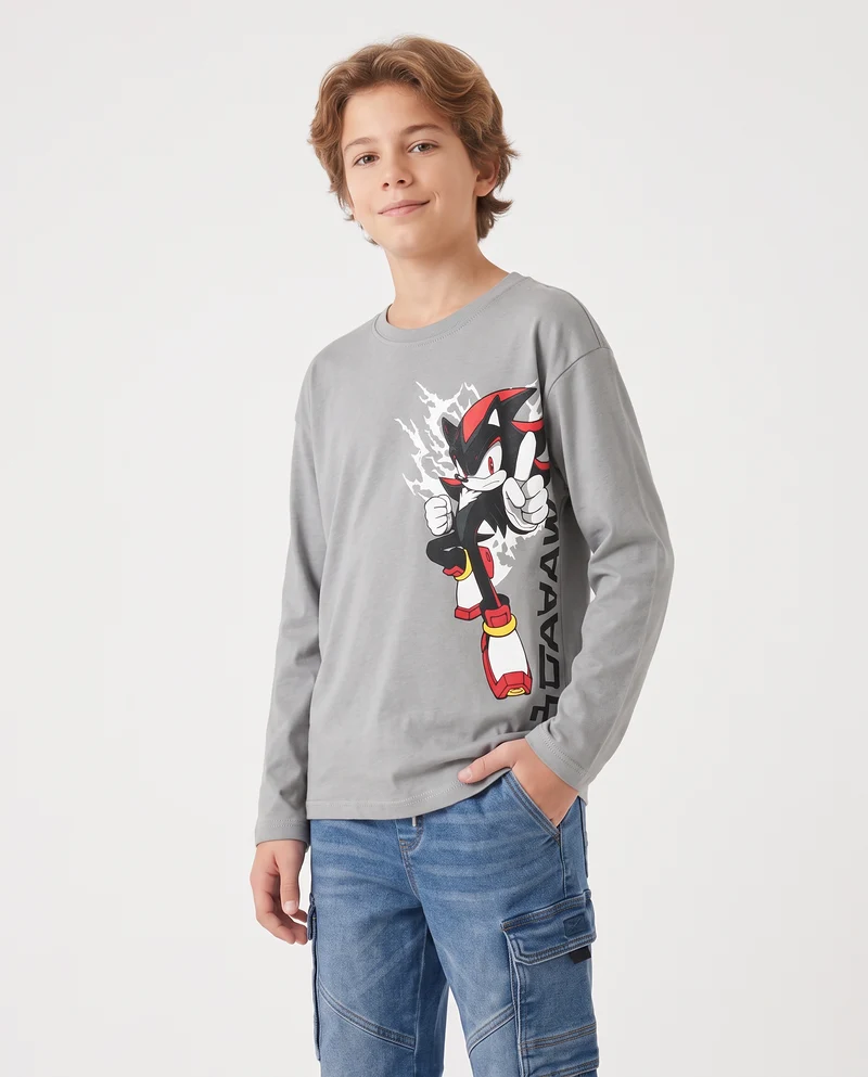 T-shirt Sonic maniche lunghe in cotone - Grigio