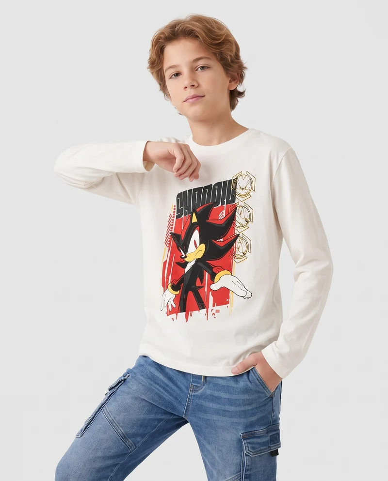 T-shirt Sonic maniche lunghe in cotone - Bianco latte