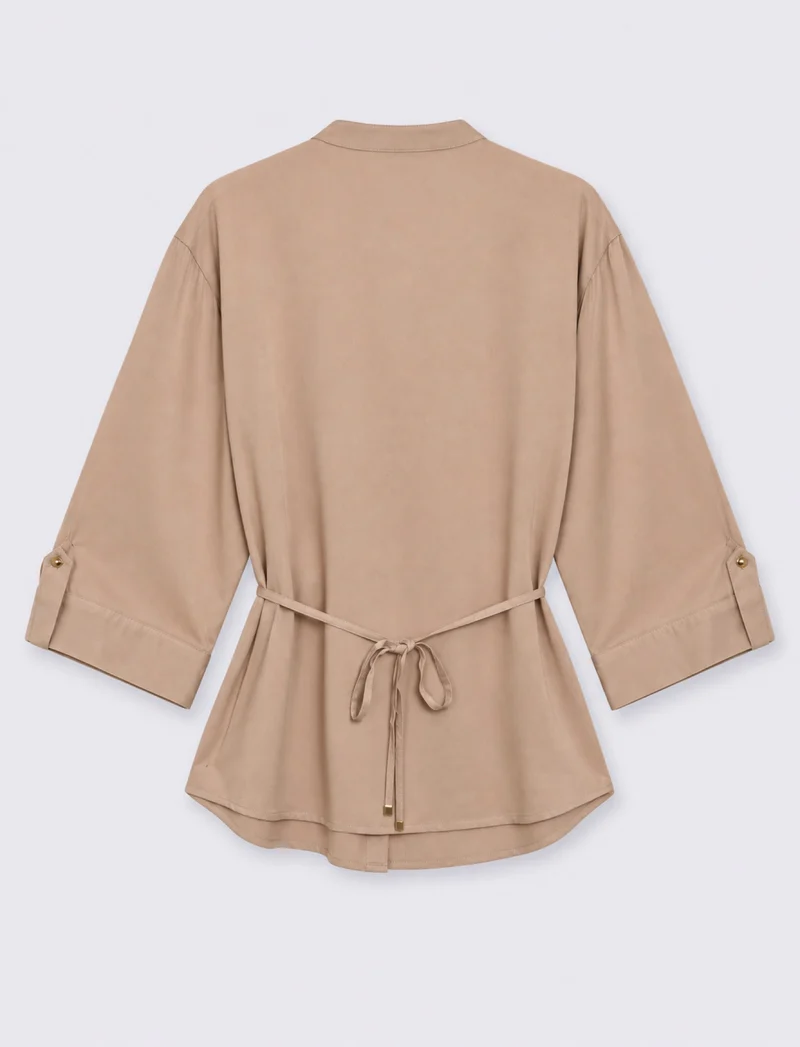 camicia manica lunga scollo a v - Grigio talpa