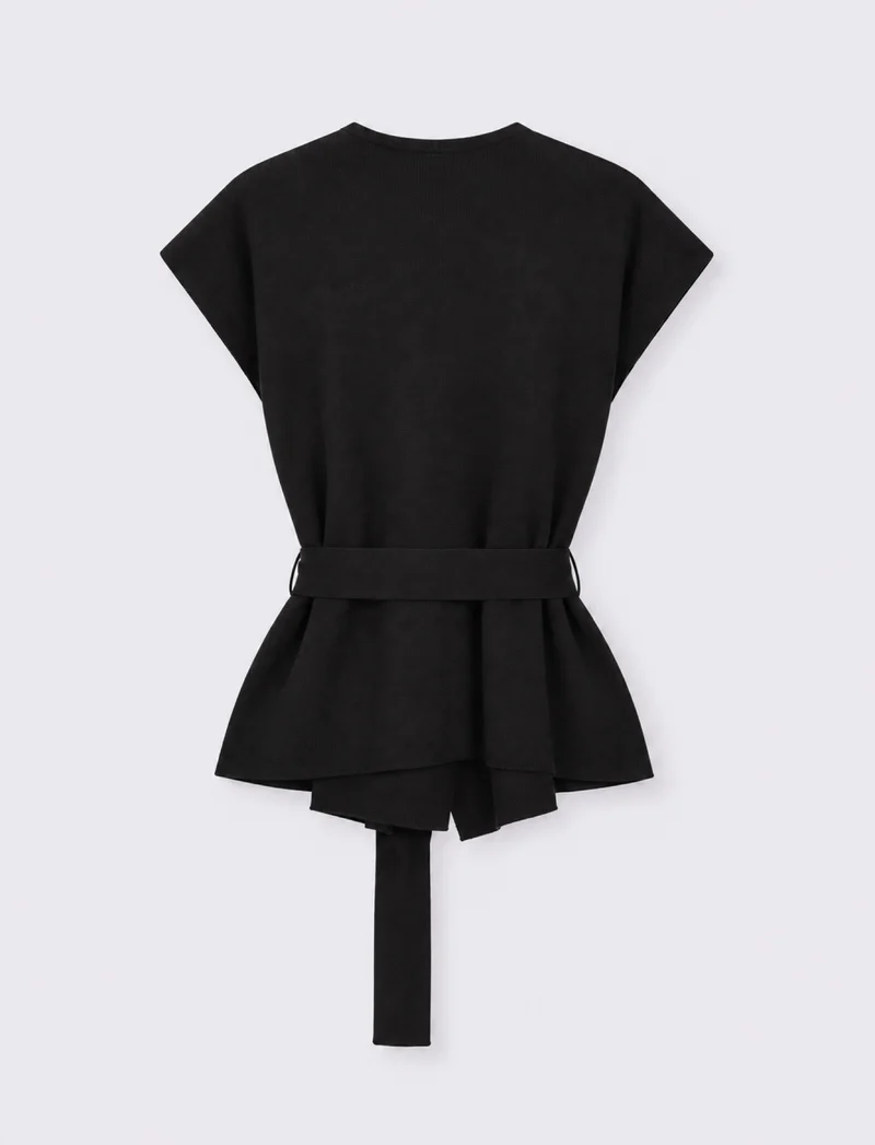 maglia Cardigan aperta con cintura - Nero