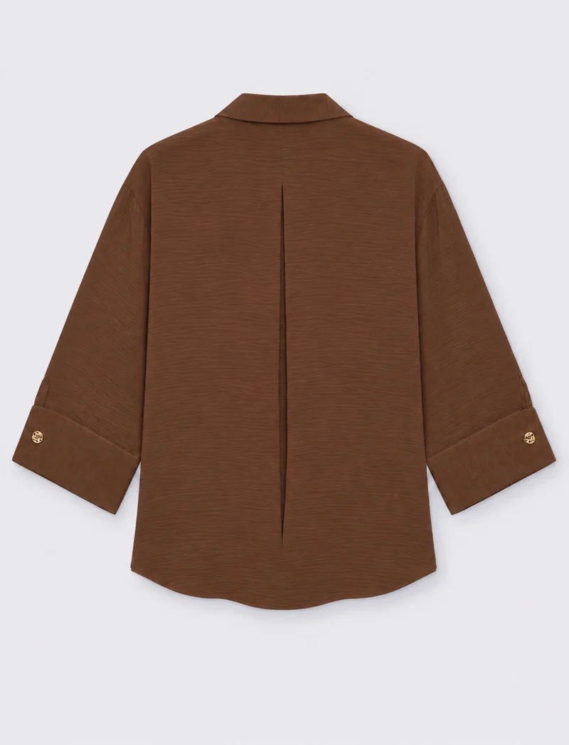 camicia regular manica 3/4 - Marrone