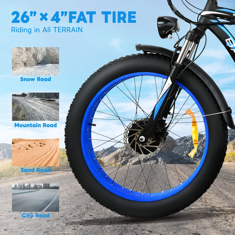 BAOLUJIE PLJ-2602 26" Fat Tire Mountain Electric Bike 2000W Dual Motors 48V 20Ah Battery