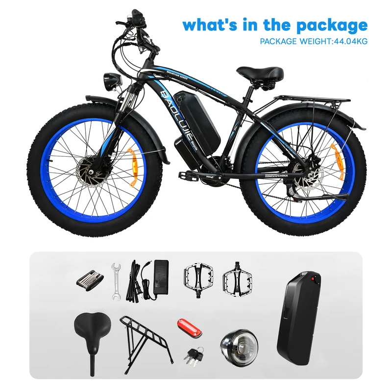 BAOLUJIE PLJ-2602 26" Fat Tire Mountain Electric Bike 2000W Dual Motors 48V 20Ah Battery
