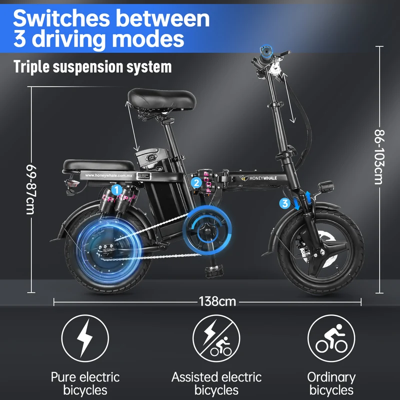 HONEYWHALE S6 Pro 14" Folding Electric Bike 350W Brushless Motor 48V 15Ah Battery