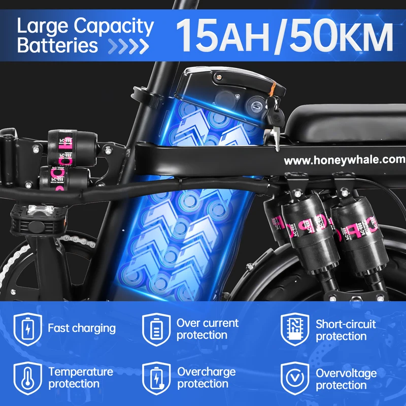 HONEYWHALE S6 Pro 14" Folding Electric Bike 350W Brushless Motor 48V 15Ah Battery