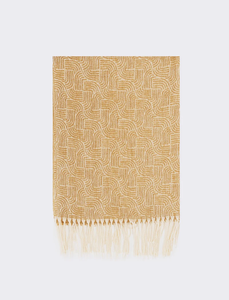 Sciarpa uomo stampa geometrica con frange - Beige